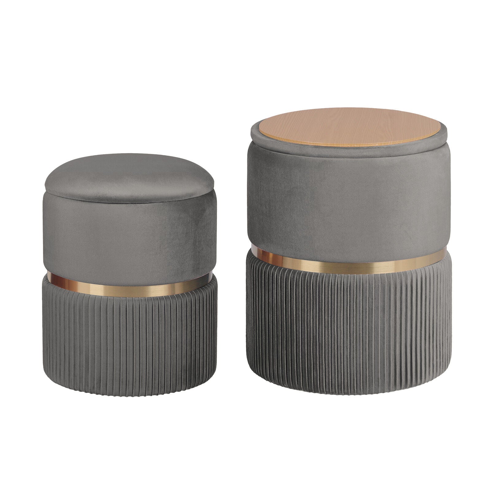 2X Side Table Storage Ottoman - Velvet Padded Stool Vanity Footstool REMI GREY V274-FT-VR-352VASS-GY