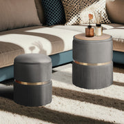 2X Side Table Storage Ottoman - Velvet Padded Stool Vanity Footstool REMI GREY V274-FT-VR-352VASS-GY