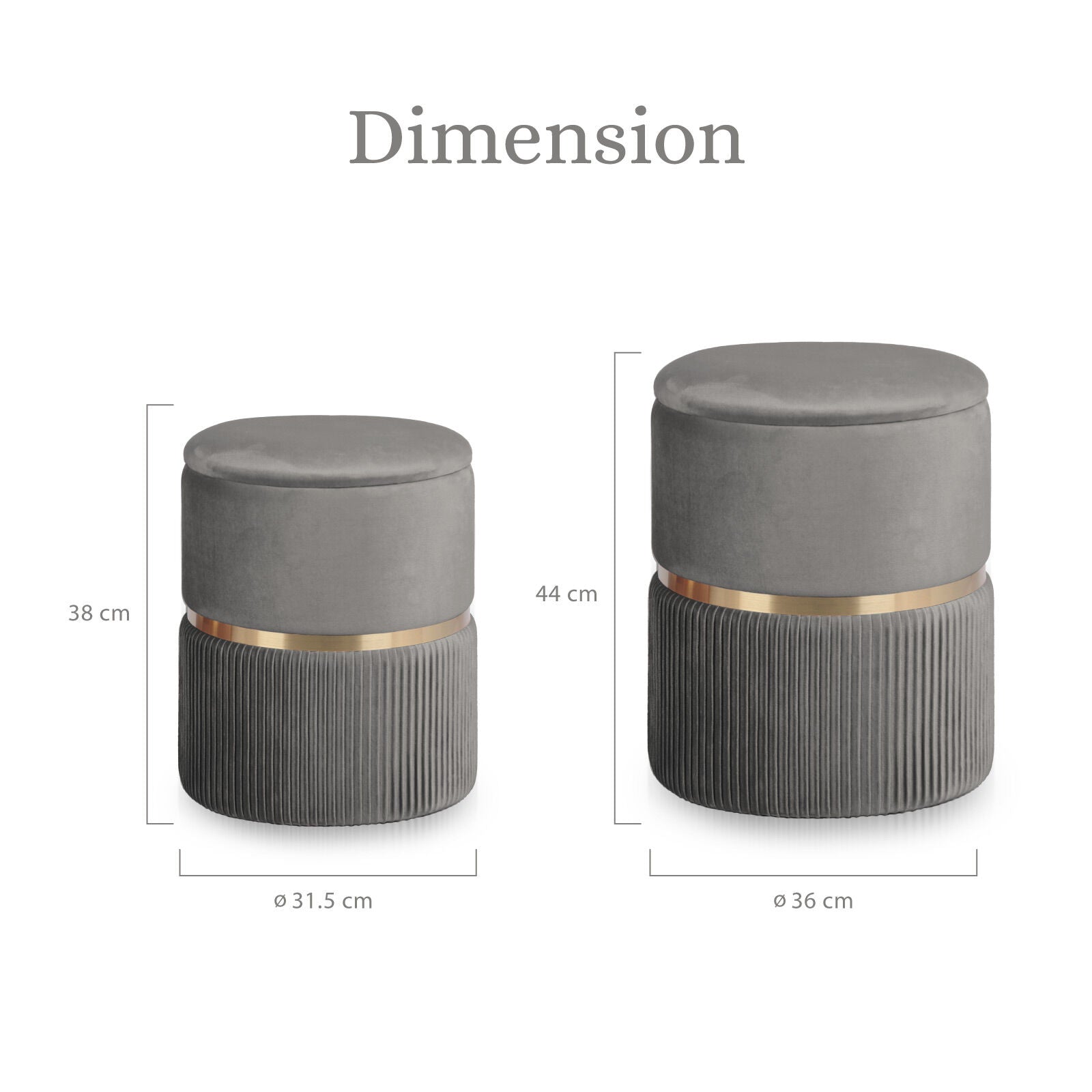 2X Side Table Storage Ottoman - Velvet Padded Stool Vanity Footstool REMI GREY V274-FT-VR-352VASS-GY