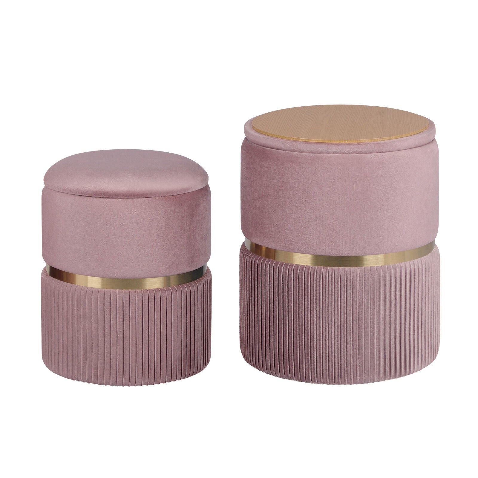 2X Side Table Storage Ottoman - Velvet Padded Stool Vanity Footstool REMI Pink V274-FT-VR-352VASS-PK