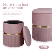 2X Side Table Storage Ottoman - Velvet Padded Stool Vanity Footstool REMI Pink V274-FT-VR-352VASS-PK