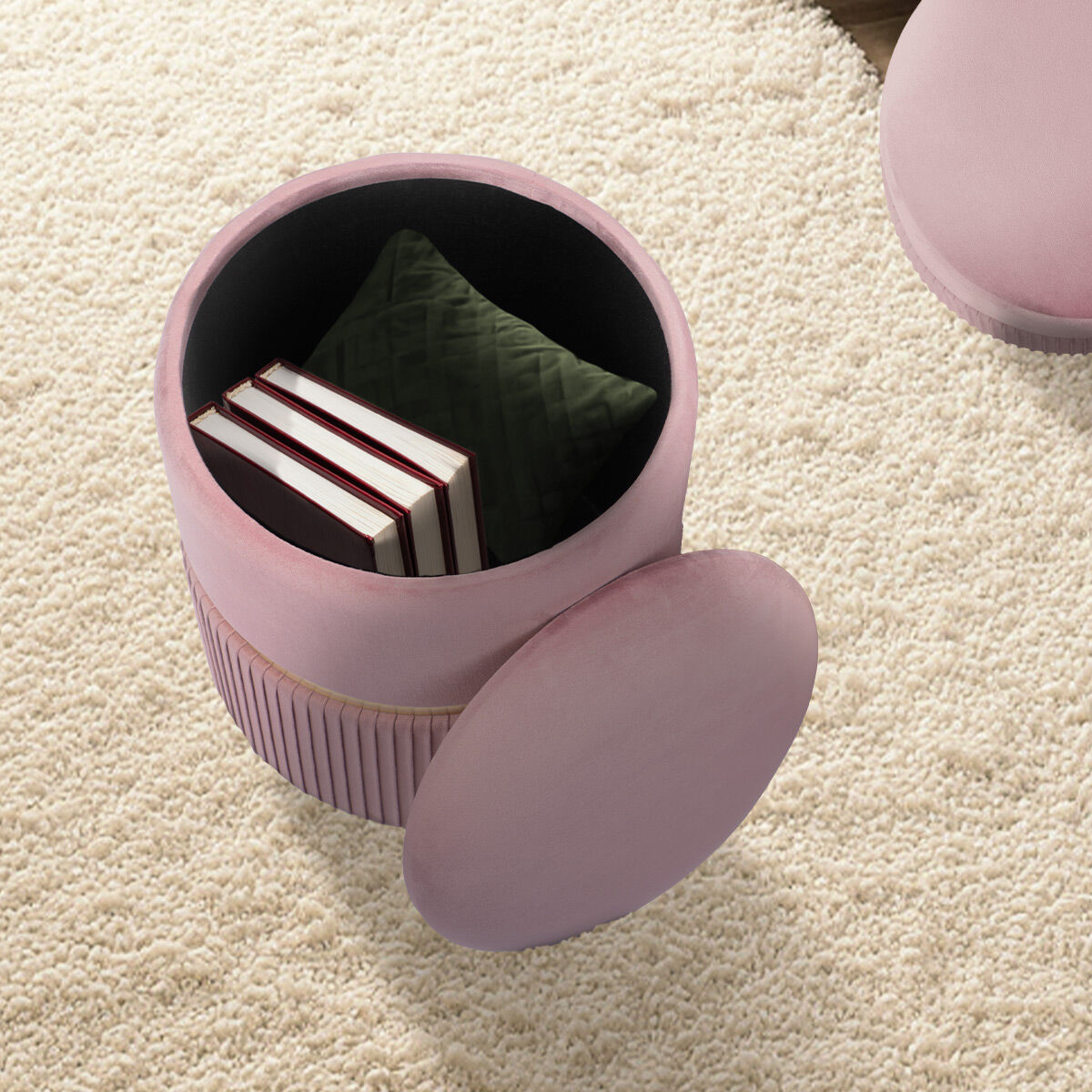 2X Side Table Storage Ottoman - Velvet Padded Stool Vanity Footstool REMI Pink V274-FT-VR-352VASS-PK