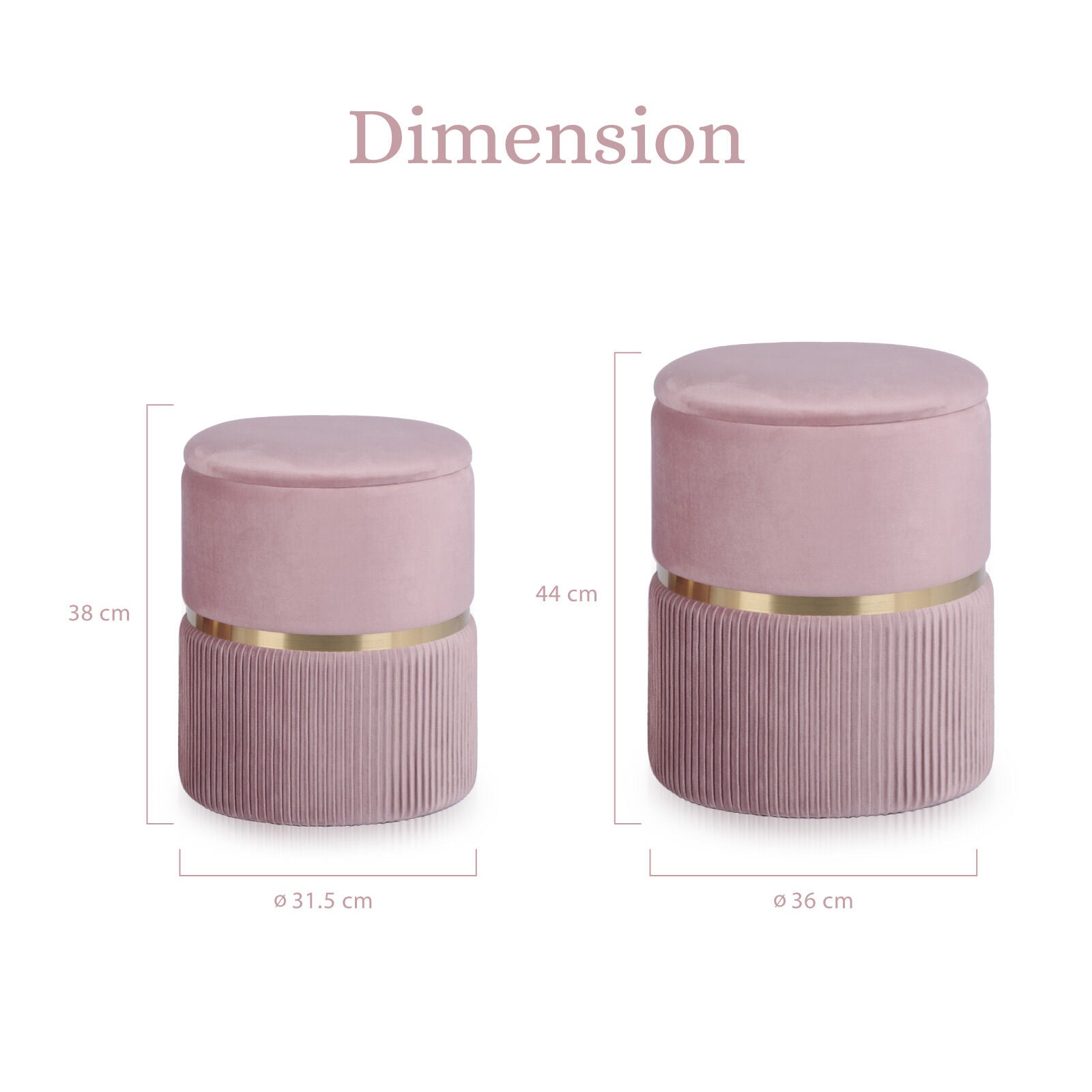 2X Side Table Storage Ottoman - Velvet Padded Stool Vanity Footstool REMI Pink V274-FT-VR-352VASS-PK