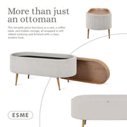 Coffee Table Storage Ottoman - Corduroy Padded Blanket Box Bench ESME CREAM V274-FT-VR-945CGL-CR