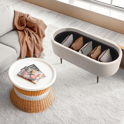 Coffee Table Storage Ottoman - Corduroy Padded Blanket Box Bench ESME CREAM V274-FT-VR-945CGL-CR