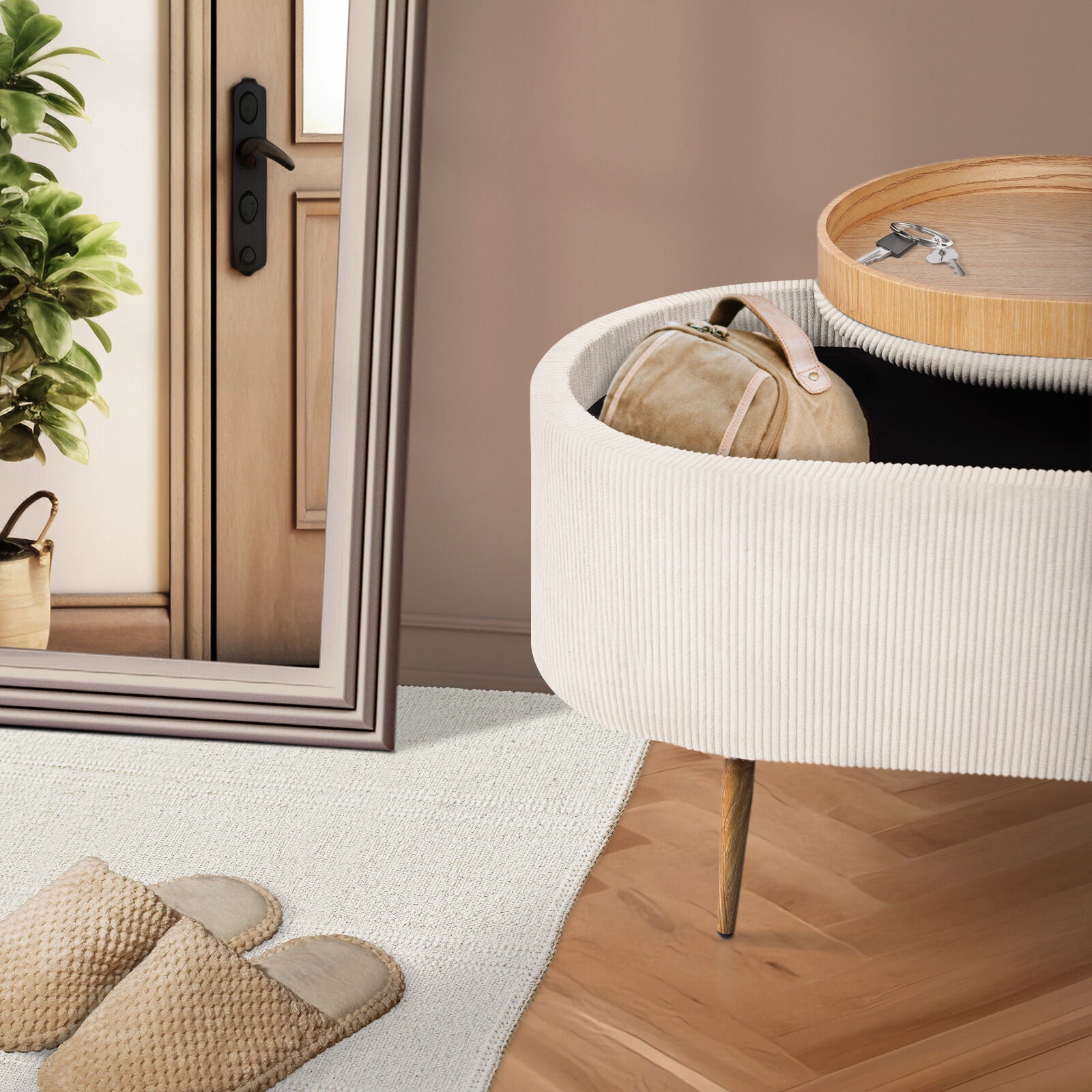Coffee Table Storage Ottoman - Corduroy Padded Blanket Box Bench ESME CREAM V274-FT-VR-945CGL-CR