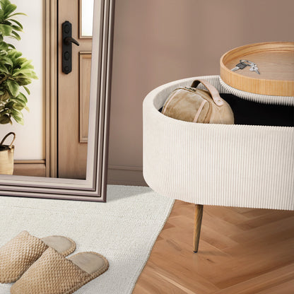 Coffee Table Storage Ottoman - Corduroy Padded Blanket Box Bench ESME CREAM V274-FT-VR-945CGL-CR