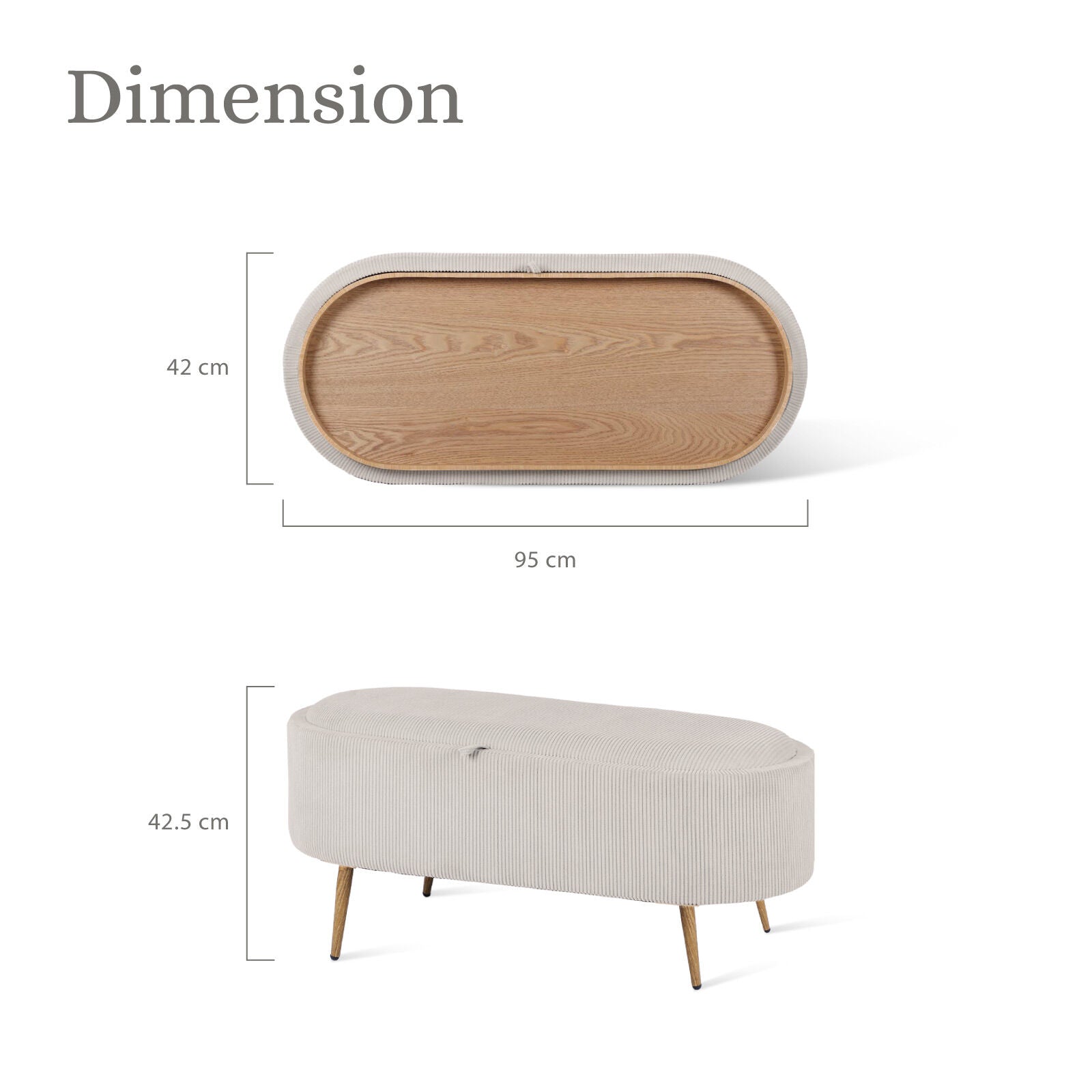 Coffee Table Storage Ottoman - Corduroy Padded Blanket Box Bench ESME CREAM V274-FT-VR-945CGL-CR