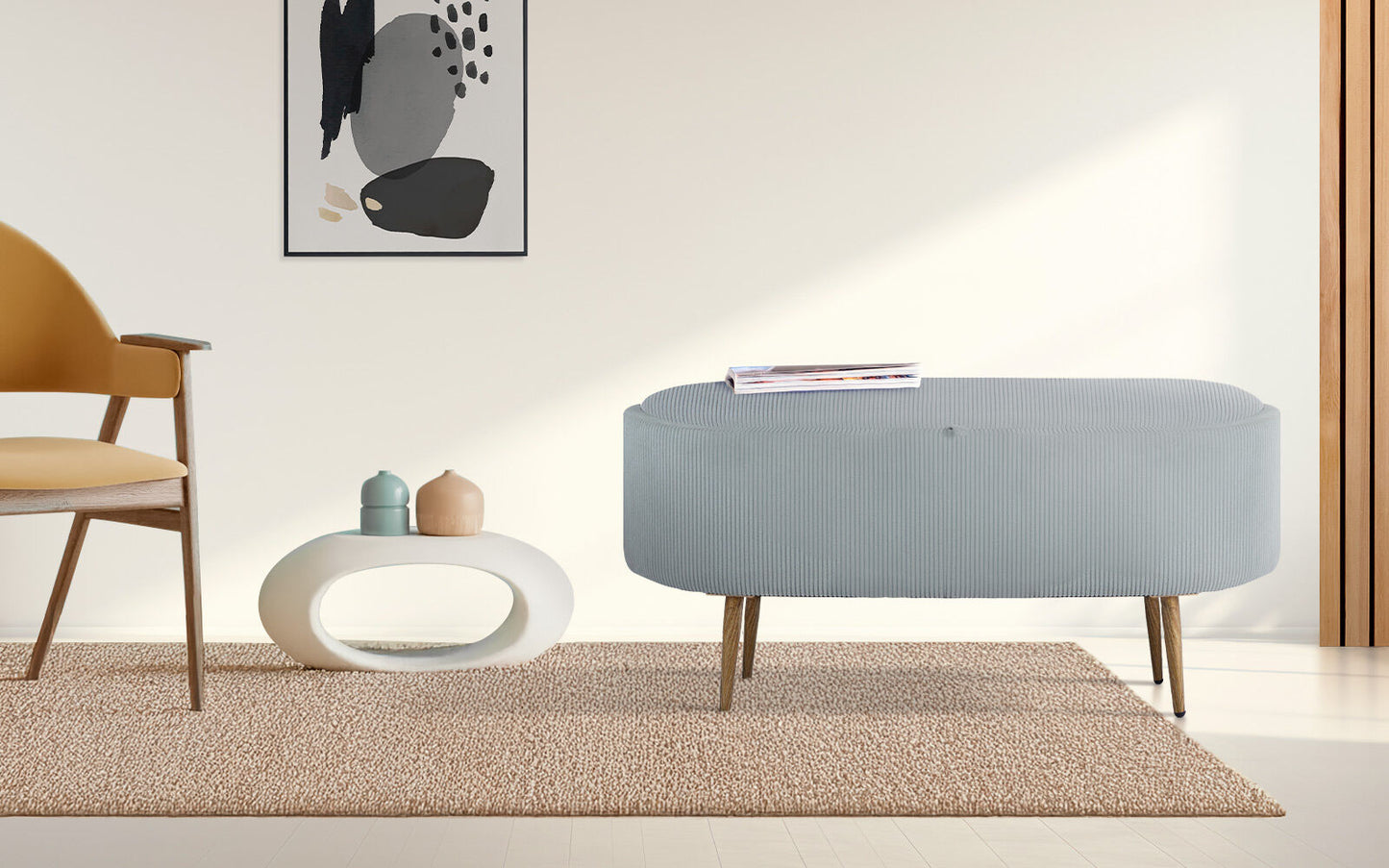 Coffee Table Storage Ottoman - Corduroy Padded Blanket Box Bench ESME - DUSTY BLUE V274-FT-VR-945CGL-LBU