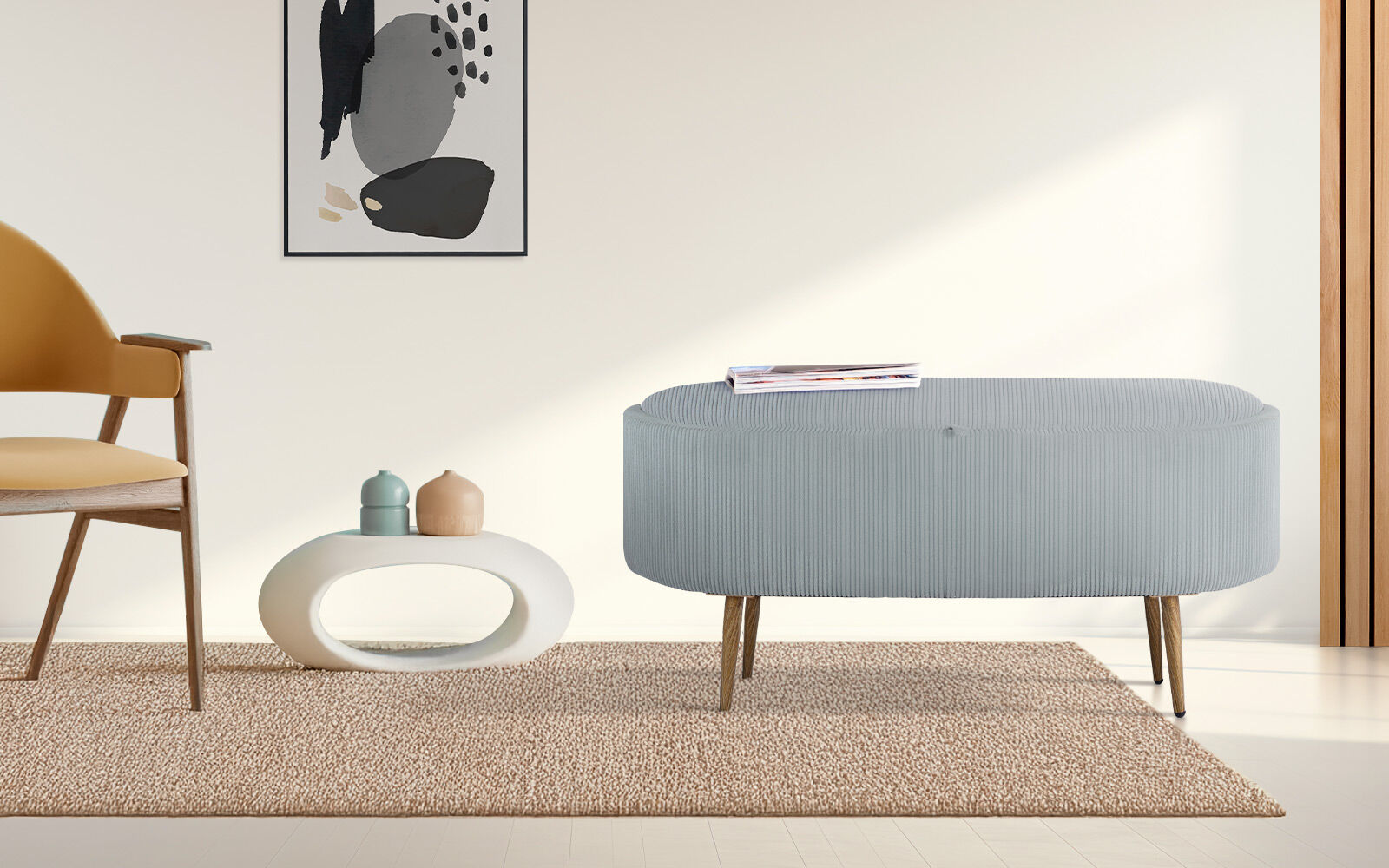 Coffee Table Storage Ottoman - Corduroy Padded Blanket Box Bench ESME - DUSTY BLUE V274-FT-VR-945CGL-LBU