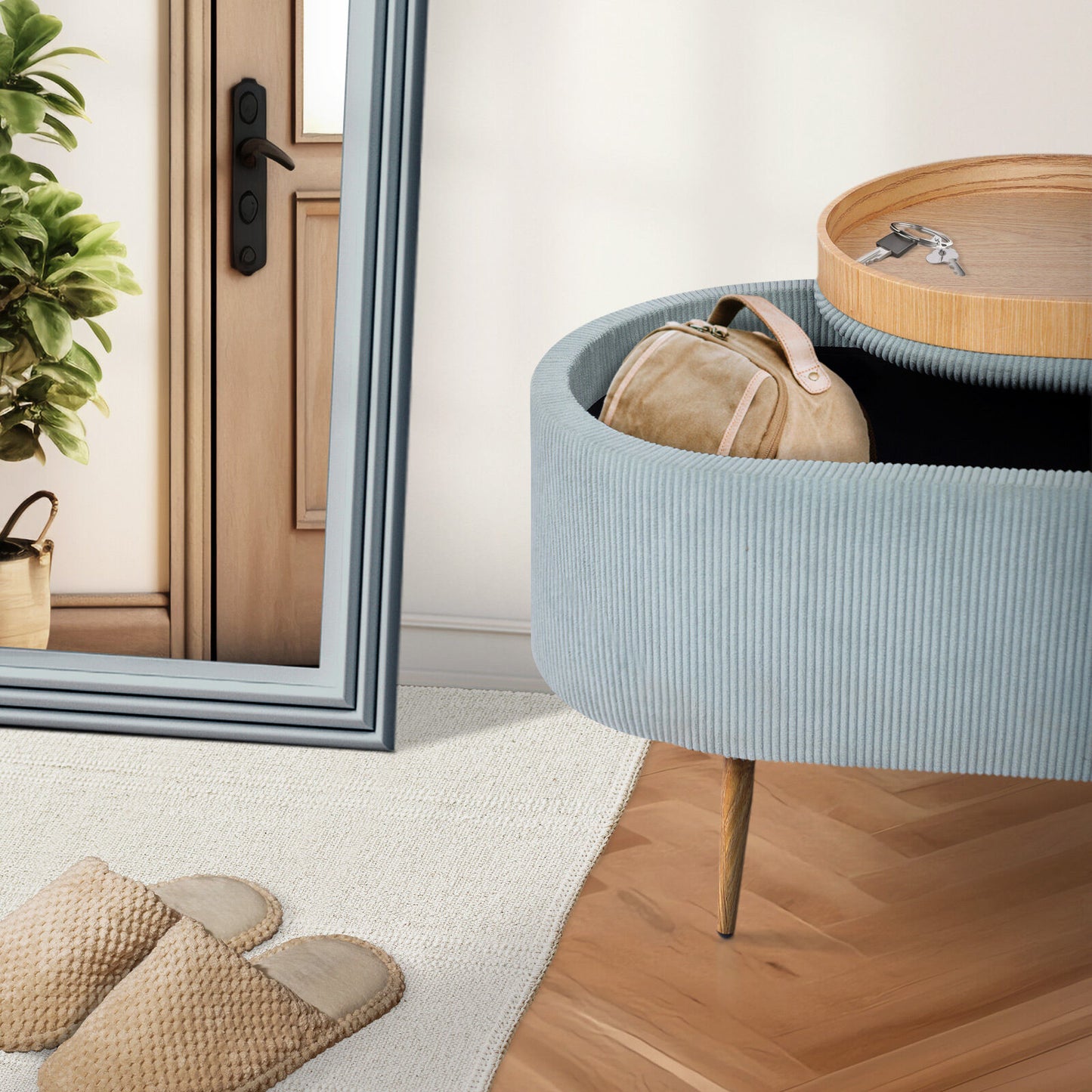 Coffee Table Storage Ottoman - Corduroy Padded Blanket Box Bench ESME - DUSTY BLUE V274-FT-VR-945CGL-LBU