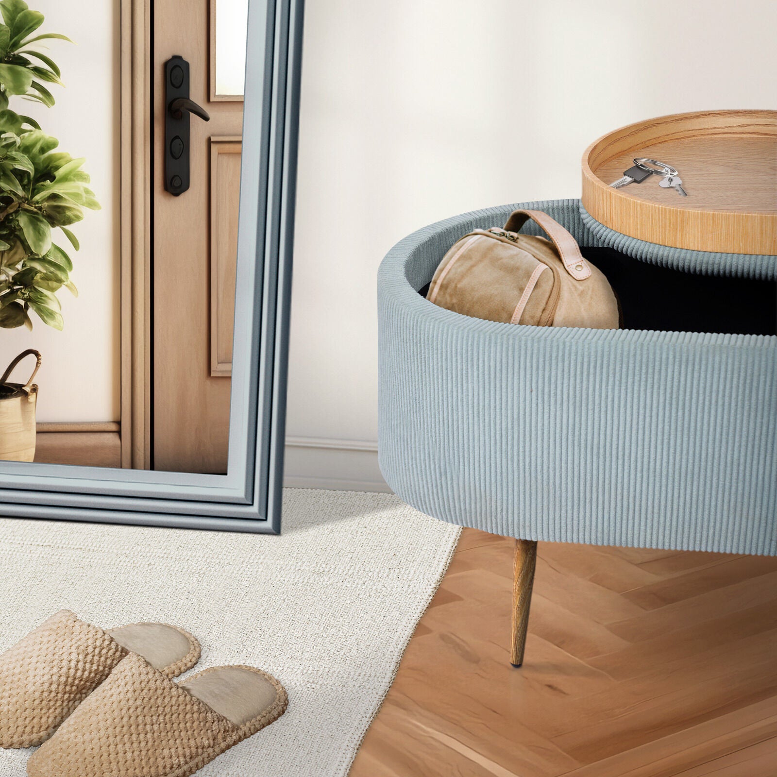 Coffee Table Storage Ottoman - Corduroy Padded Blanket Box Bench ESME - DUSTY BLUE V274-FT-VR-945CGL-LBU