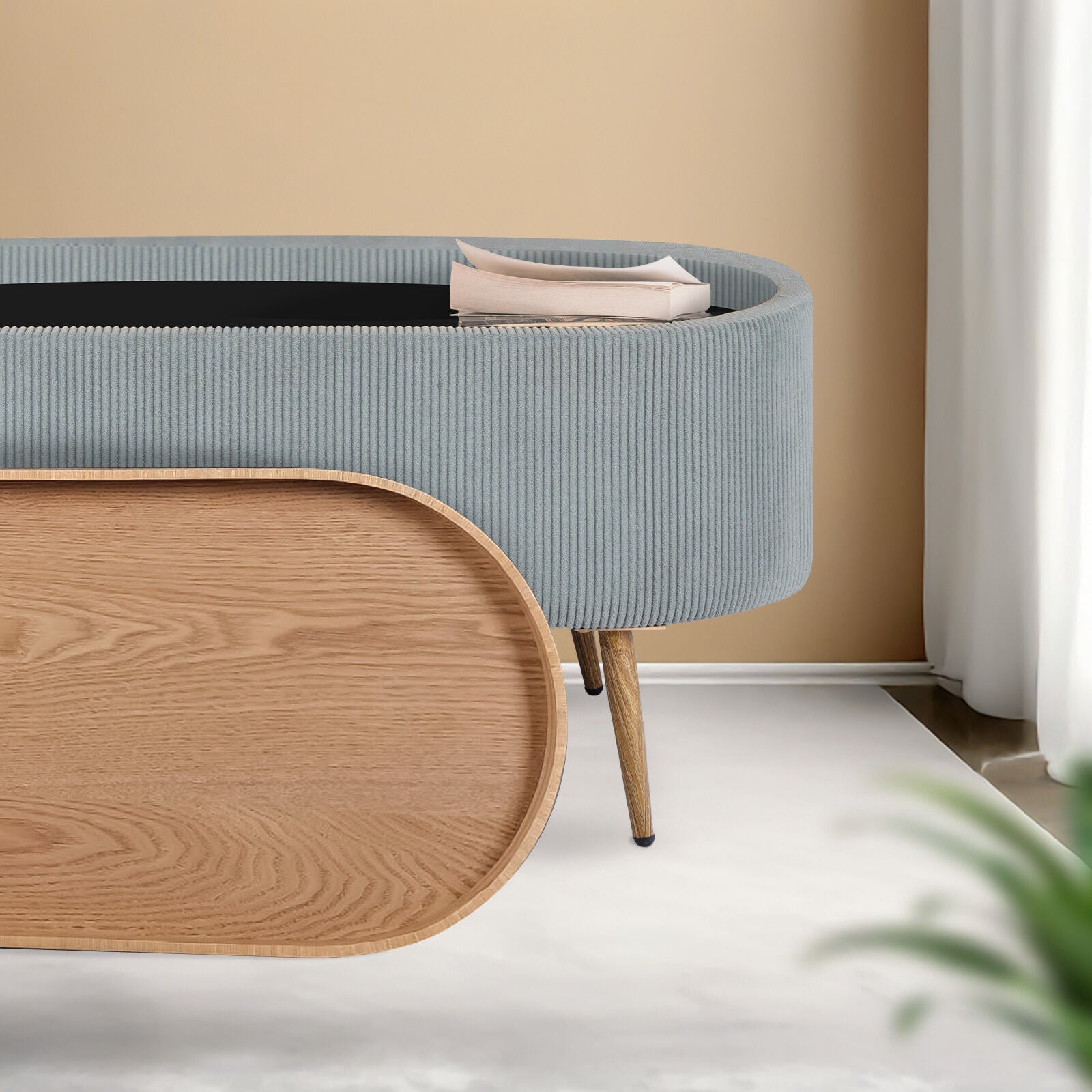 Coffee Table Storage Ottoman - Corduroy Padded Blanket Box Bench ESME - DUSTY BLUE V274-FT-VR-945CGL-LBU