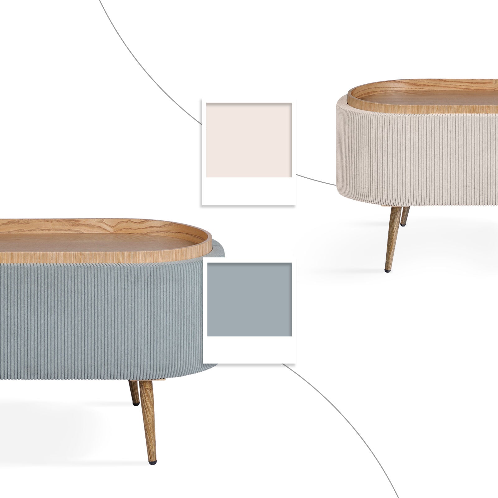 Coffee Table Storage Ottoman - Corduroy Padded Blanket Box Bench ESME - DUSTY BLUE V274-FT-VR-945CGL-LBU