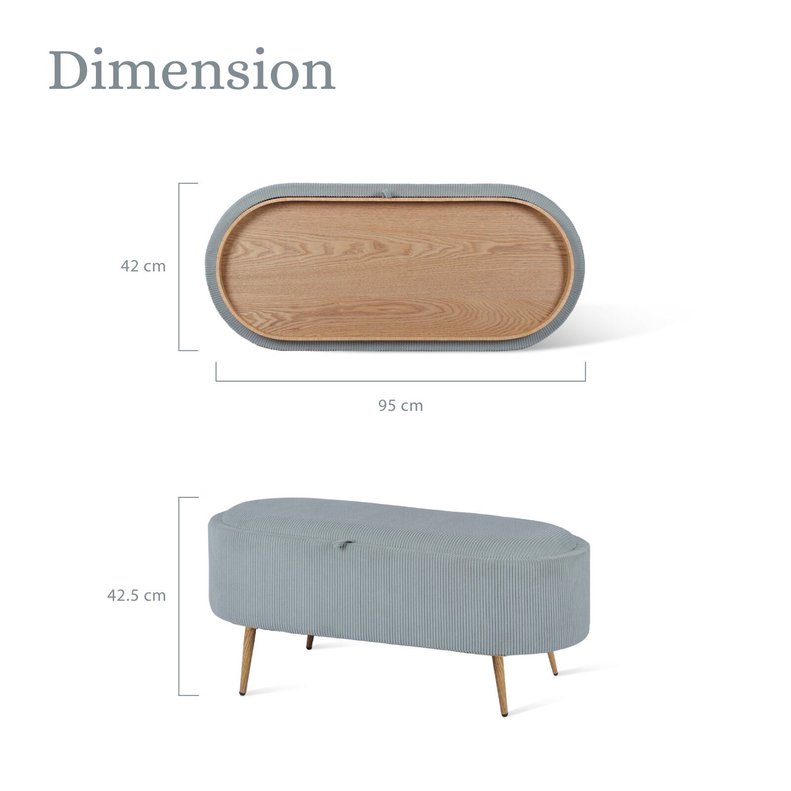 Coffee Table Storage Ottoman - Corduroy Padded Blanket Box Bench ESME - DUSTY BLUE V274-FT-VR-945CGL-LBU