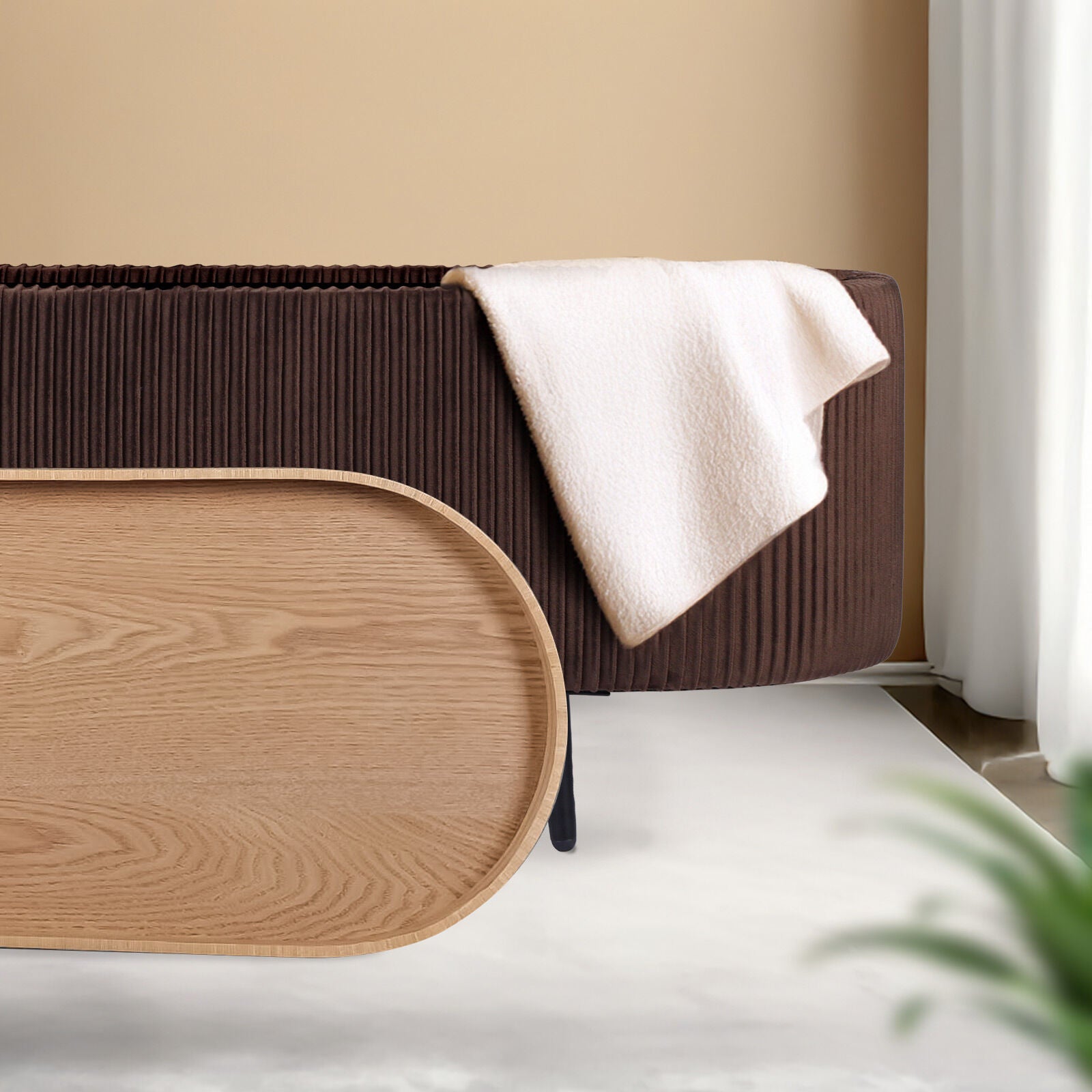 Coffee Table Storage Ottoman - Velvet Padded Blanket Box Bench IRENE BROWN V274-FT-VR-945VAL-BN