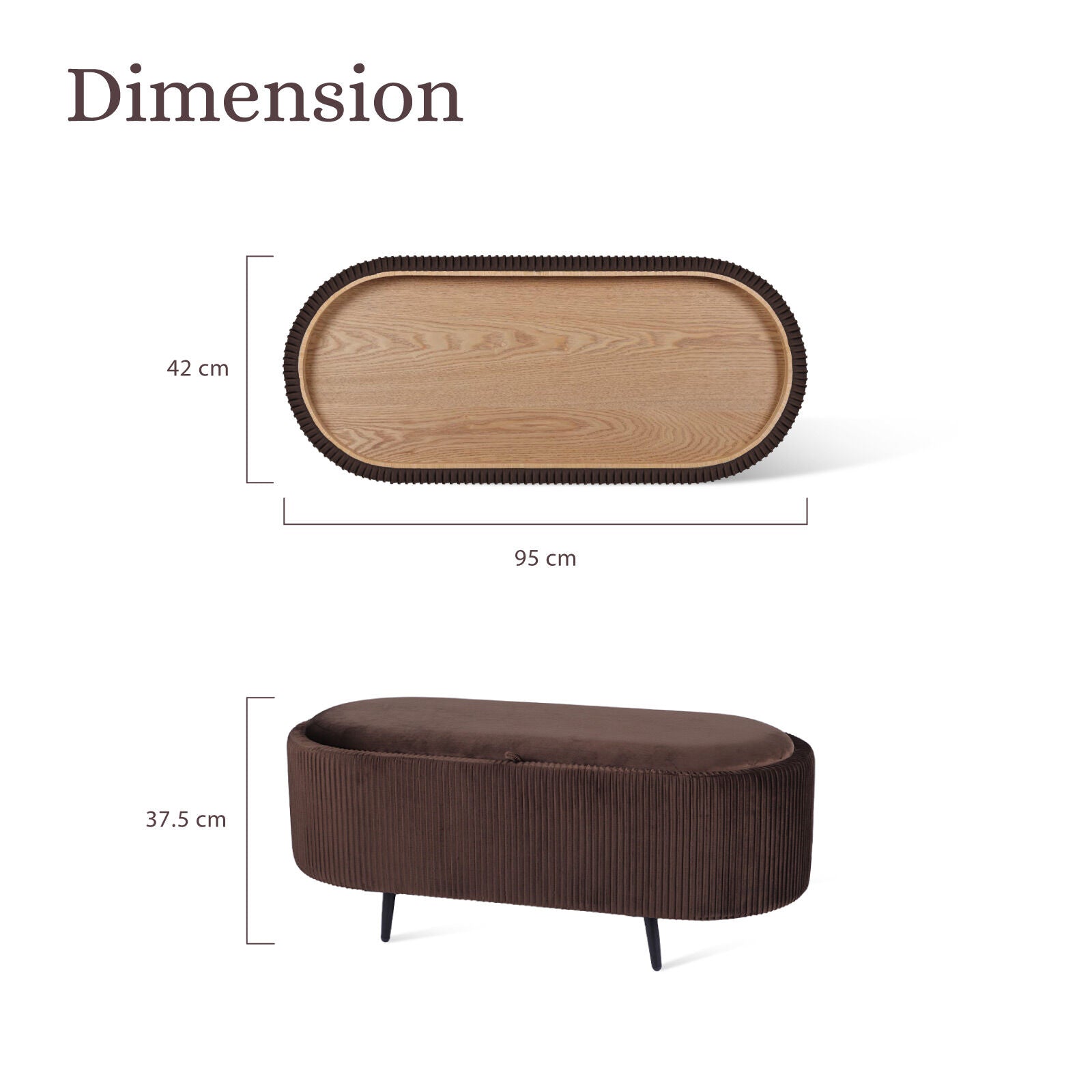 Coffee Table Storage Ottoman - Velvet Padded Blanket Box Bench IRENE BROWN V274-FT-VR-945VAL-BN