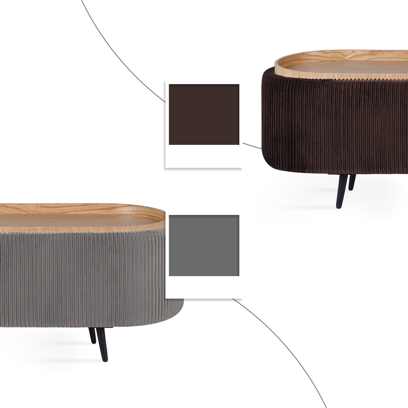 Coffee Table Storage Ottoman - Velvet Padded Blanket Box Bench IRENE GREY V274-FT-VR-945VAL-GY