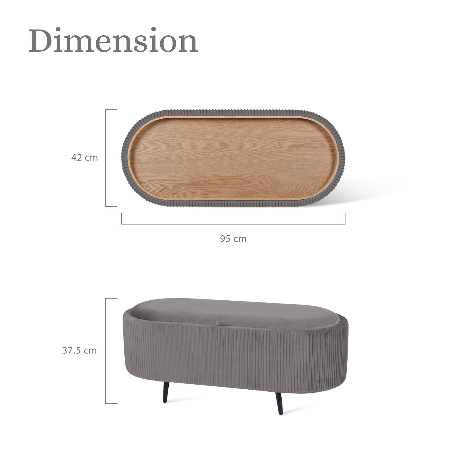 Coffee Table Storage Ottoman - Velvet Padded Blanket Box Bench IRENE GREY V274-FT-VR-945VAL-GY