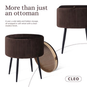 Side Table Storage Ottoman - Velvet Padded Stool Vanity Footstool CLEO BROWN V274-FT-VR-945VAS-BN