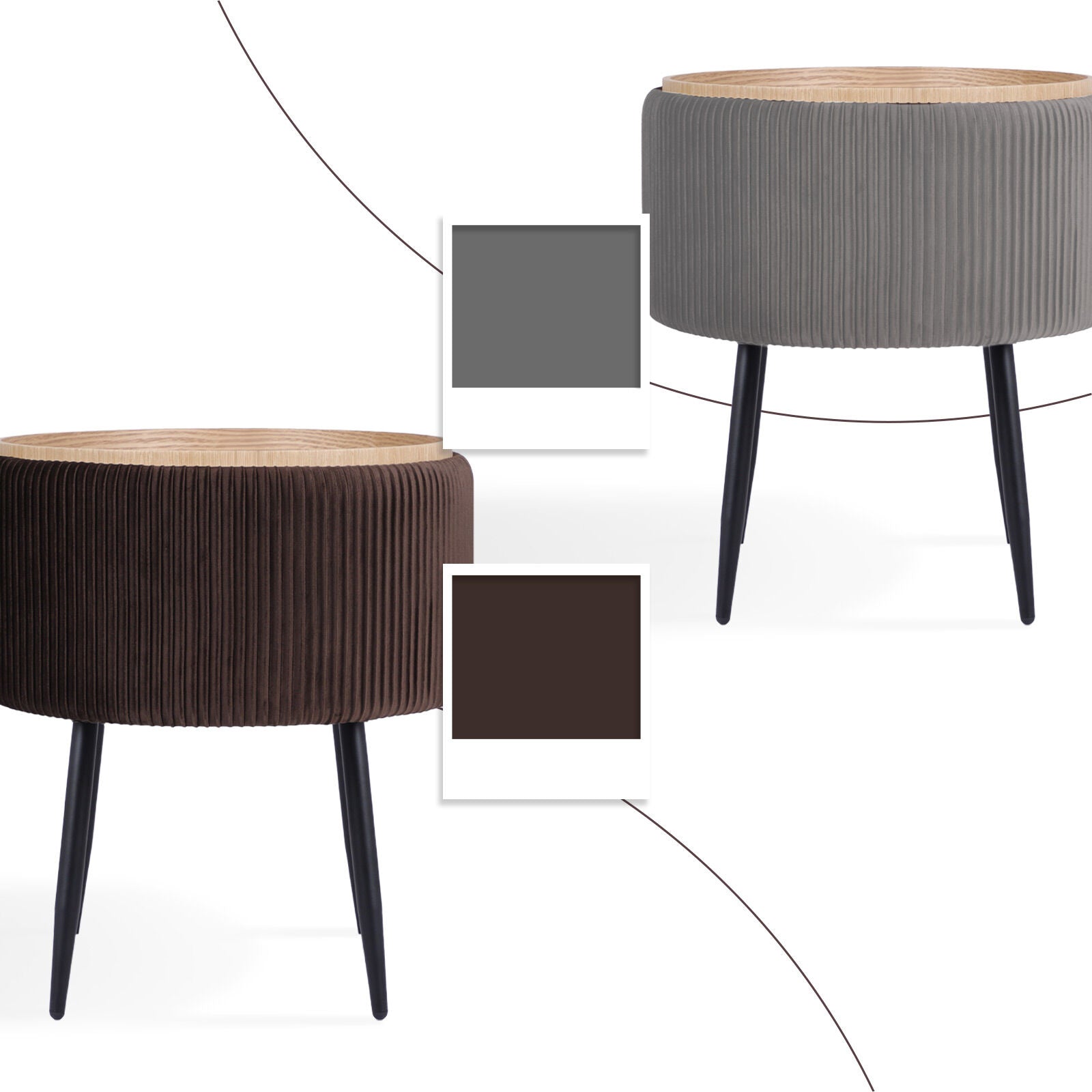 Side Table Storage Ottoman - Velvet Padded Stool Vanity Footstool CLEO BROWN V274-FT-VR-945VAS-BN