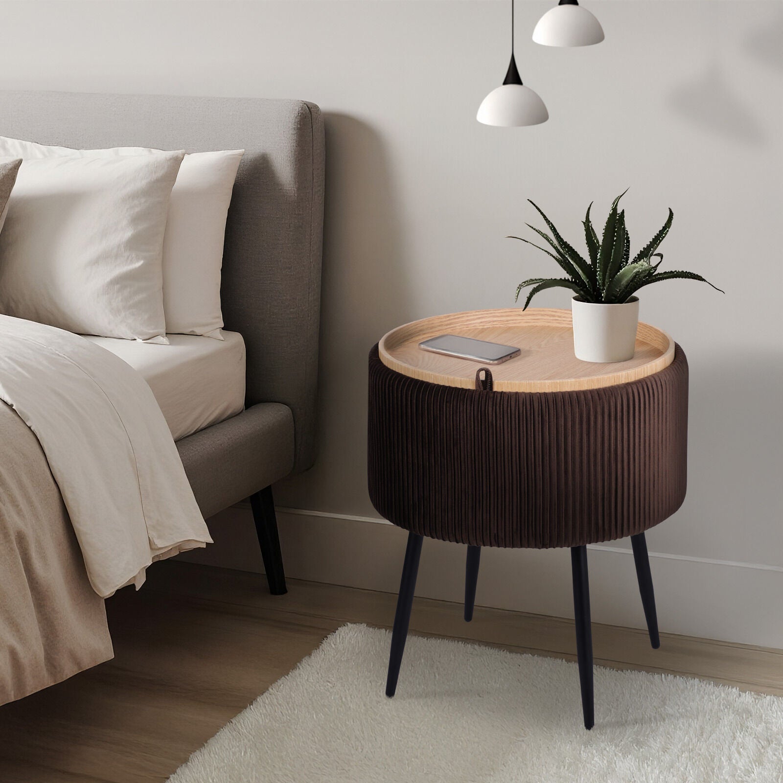 Side Table Storage Ottoman - Velvet Padded Stool Vanity Footstool CLEO BROWN V274-FT-VR-945VAS-BN