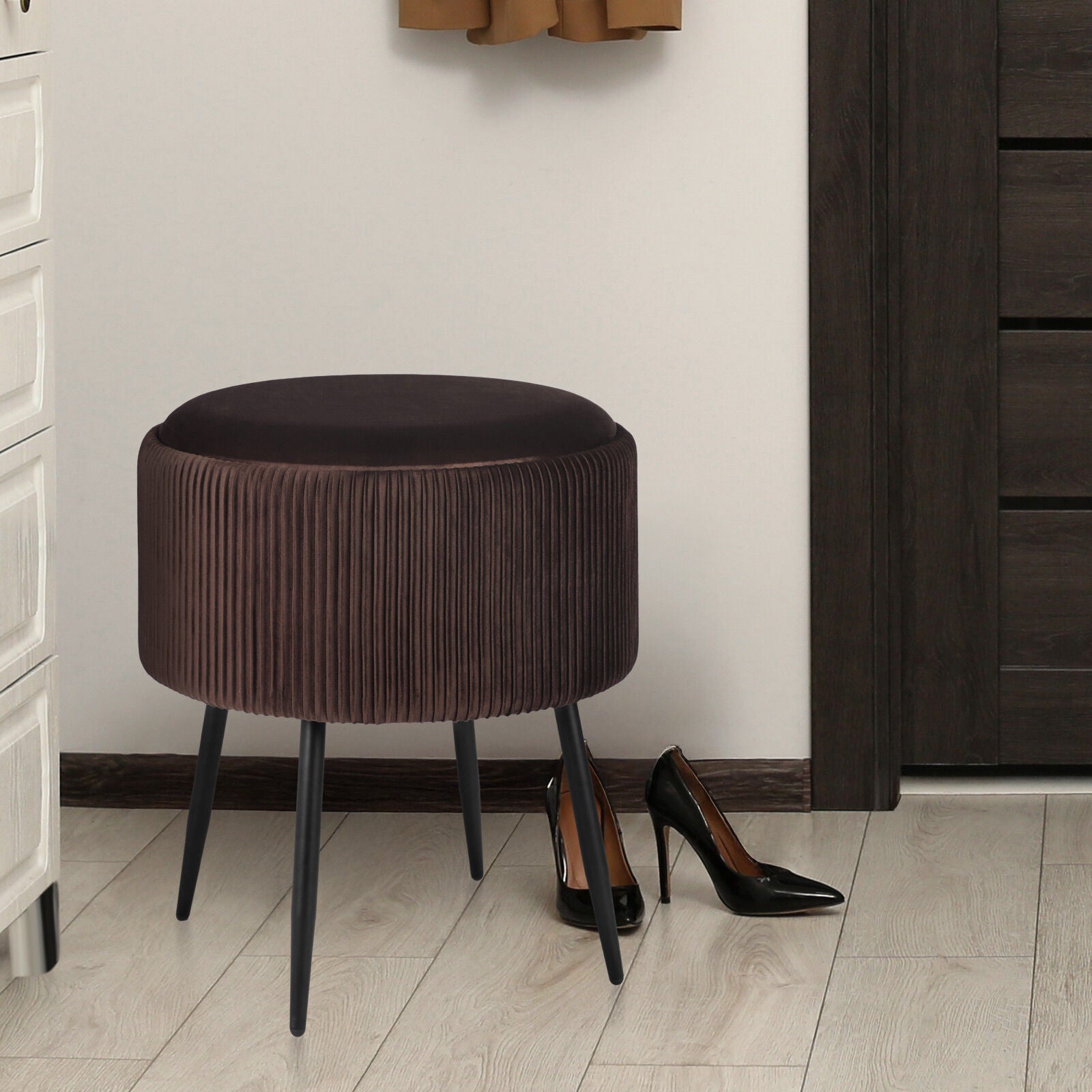 Side Table Storage Ottoman - Velvet Padded Stool Vanity Footstool CLEO BROWN V274-FT-VR-945VAS-BN