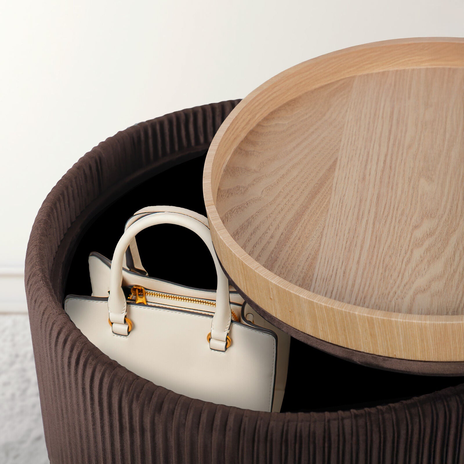 Side Table Storage Ottoman - Velvet Padded Stool Vanity Footstool CLEO BROWN V274-FT-VR-945VAS-BN