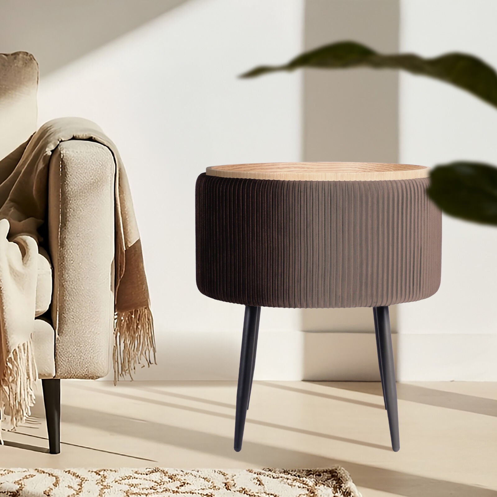Side Table Storage Ottoman - Velvet Padded Stool Vanity Footstool CLEO BROWN V274-FT-VR-945VAS-BN