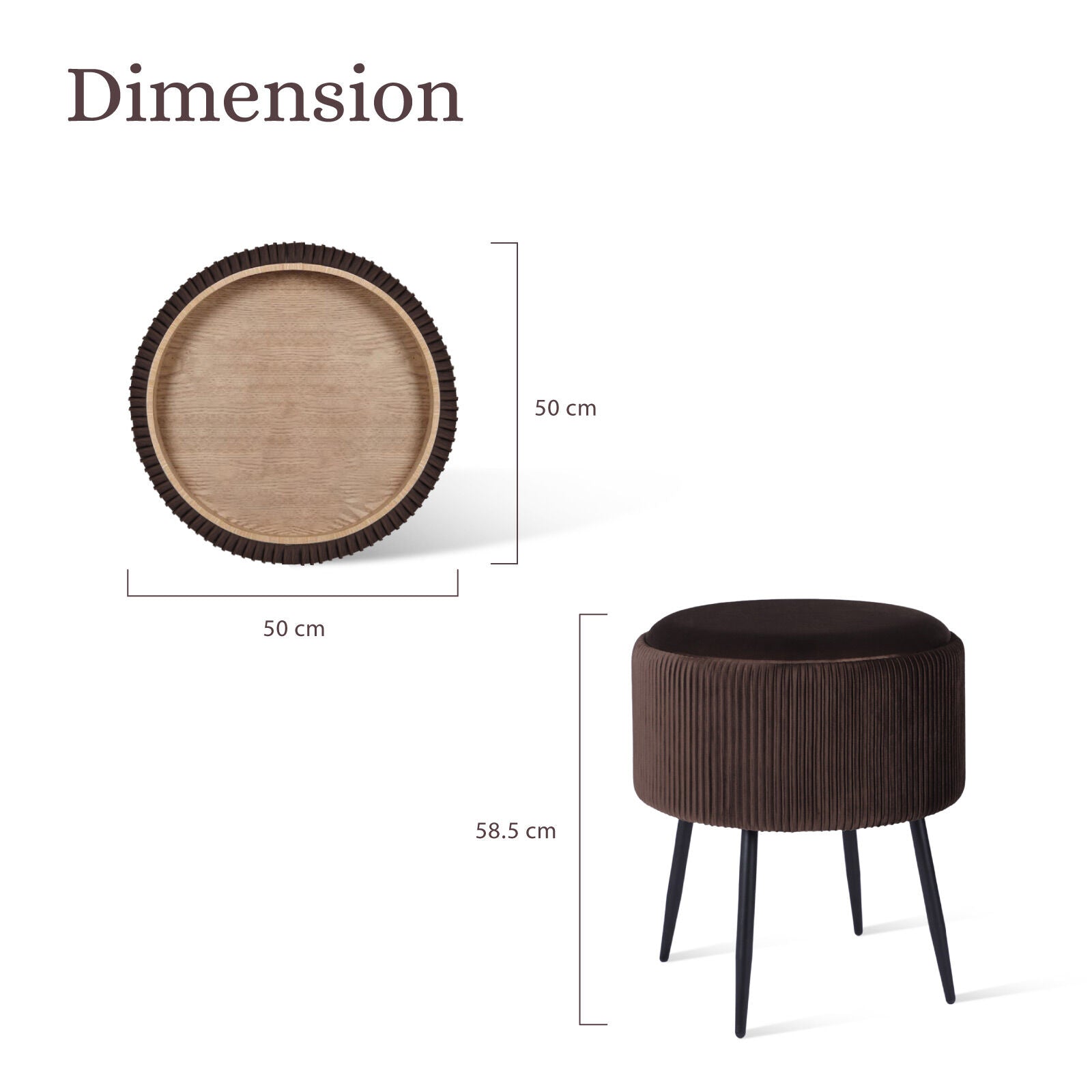 Side Table Storage Ottoman - Velvet Padded Stool Vanity Footstool CLEO BROWN V274-FT-VR-945VAS-BN