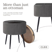 Side Table Storage Ottoman - Velvet Padded Stool Vanity Footstool CLEO GREY V274-FT-VR-945VAS-GY
