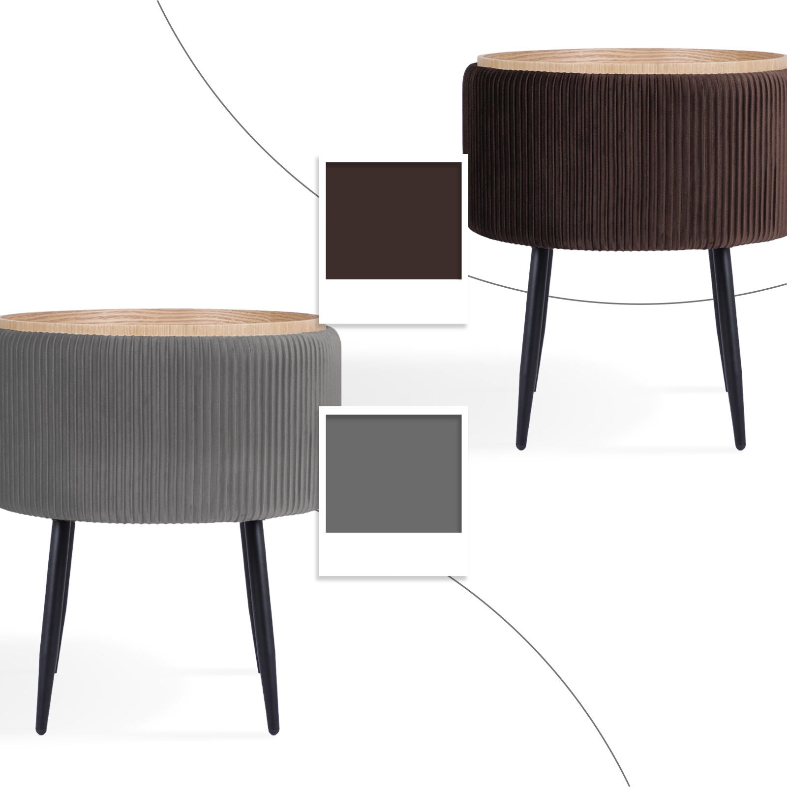 Side Table Storage Ottoman - Velvet Padded Stool Vanity Footstool CLEO GREY V274-FT-VR-945VAS-GY