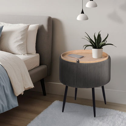 Side Table Storage Ottoman - Velvet Padded Stool Vanity Footstool CLEO GREY V274-FT-VR-945VAS-GY