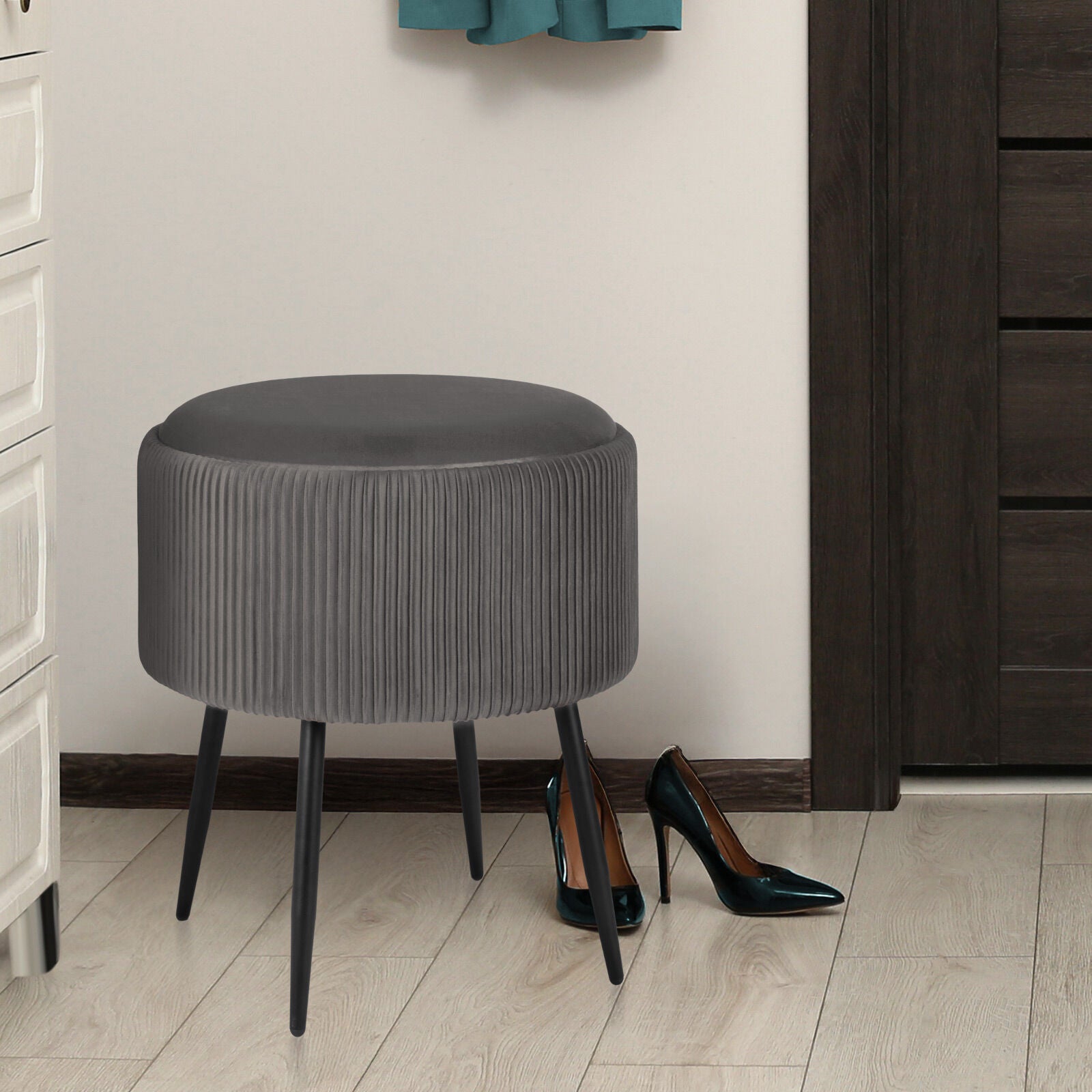 Side Table Storage Ottoman - Velvet Padded Stool Vanity Footstool CLEO GREY V274-FT-VR-945VAS-GY