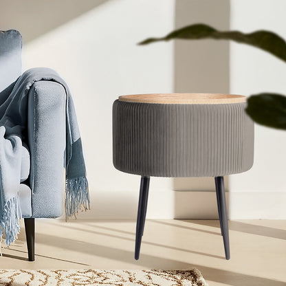 Side Table Storage Ottoman - Velvet Padded Stool Vanity Footstool CLEO GREY V274-FT-VR-945VAS-GY