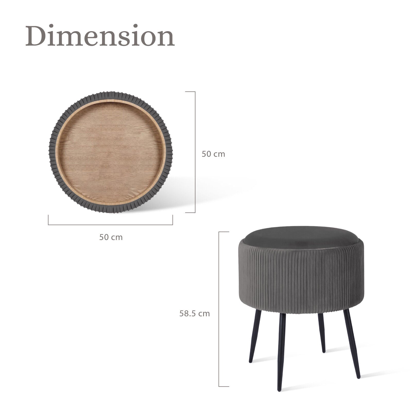 Side Table Storage Ottoman - Velvet Padded Stool Vanity Footstool CLEO GREY V274-FT-VR-945VAS-GY