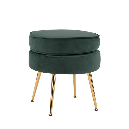 Ottoman Foot Stool Velvet Fabric Metal Leg Round GREEN V274-FT-VST-1596-GN