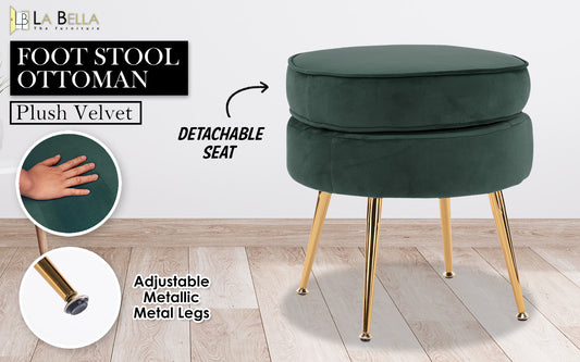 Ottoman Foot Stool Velvet Fabric Metal Leg Round GREEN V274-FT-VST-1596-GN