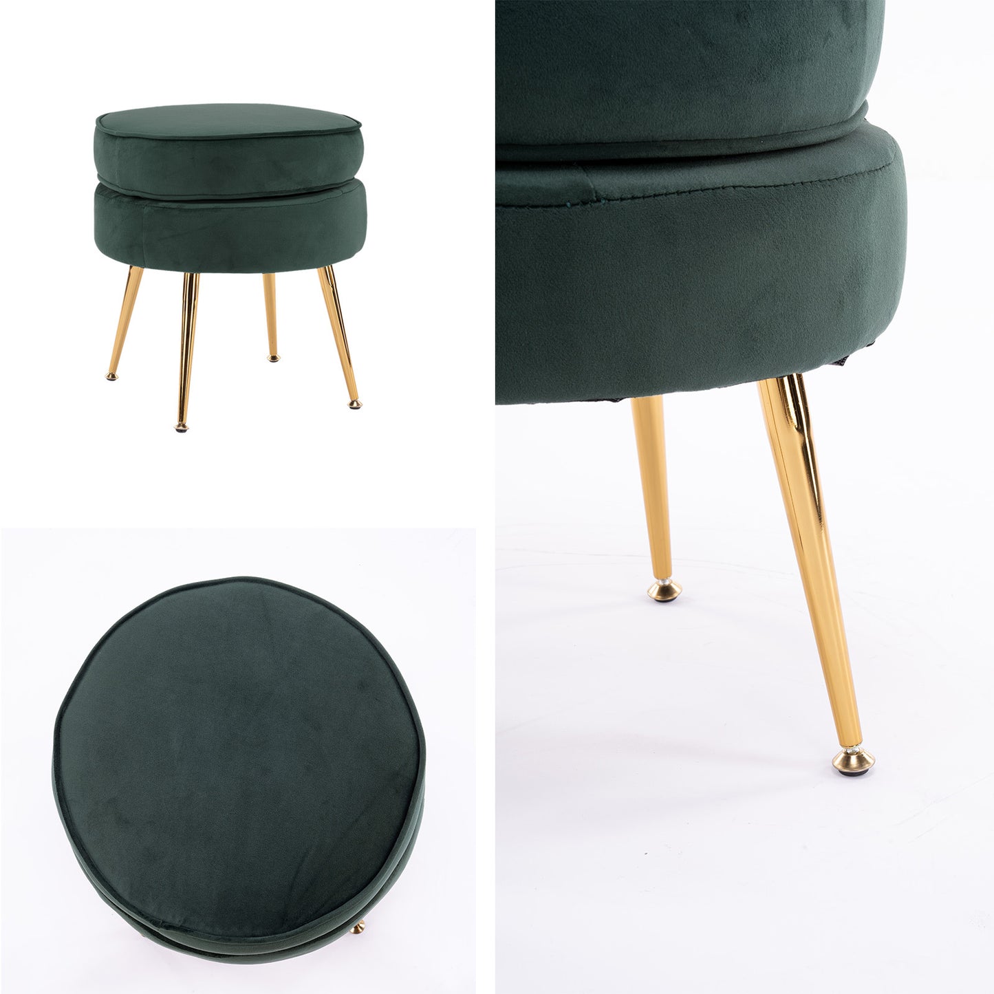 Ottoman Foot Stool Velvet Fabric Metal Leg Round GREEN V274-FT-VST-1596-GN