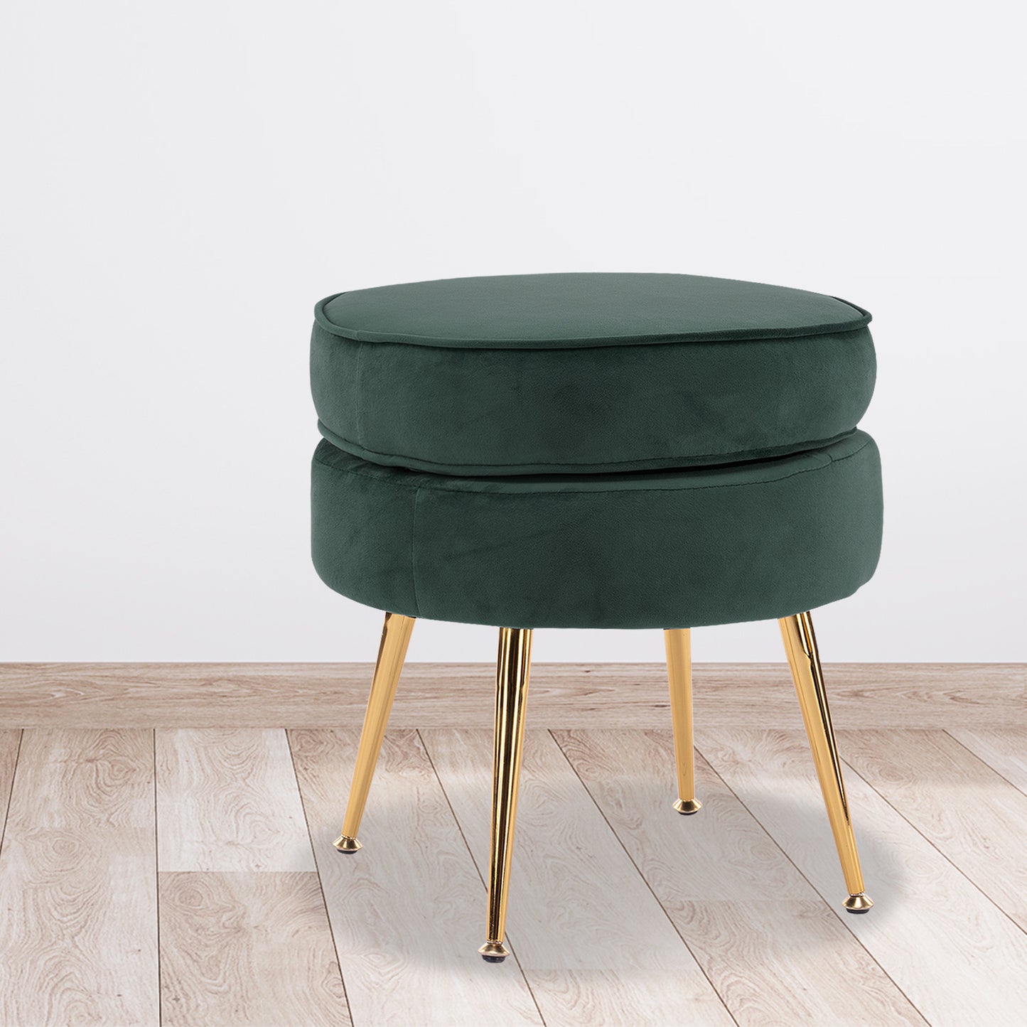 Ottoman Foot Stool Velvet Fabric Metal Leg Round GREEN V274-FT-VST-1596-GN