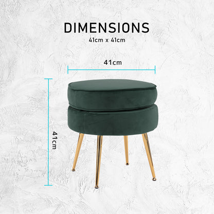 Ottoman Foot Stool Velvet Fabric Metal Leg Round GREEN V274-FT-VST-1596-GN