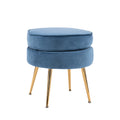 Ottoman Foot Stool Velvet Fabric Metal Leg Round NAVY BLUE V274-FT-VST-1596-NV