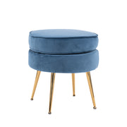Ottoman Foot Stool Velvet Fabric Metal Leg Round NAVY BLUE V274-FT-VST-1596-NV