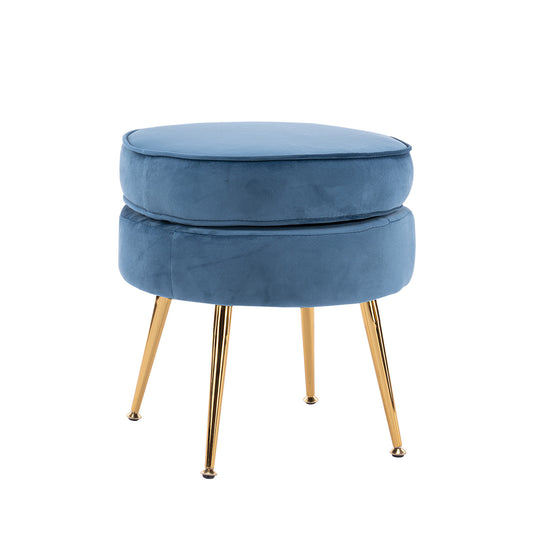 Ottoman Foot Stool Velvet Fabric Metal Leg Round NAVY BLUE V274-FT-VST-1596-NV