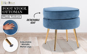 Ottoman Foot Stool Velvet Fabric Metal Leg Round NAVY BLUE V274-FT-VST-1596-NV