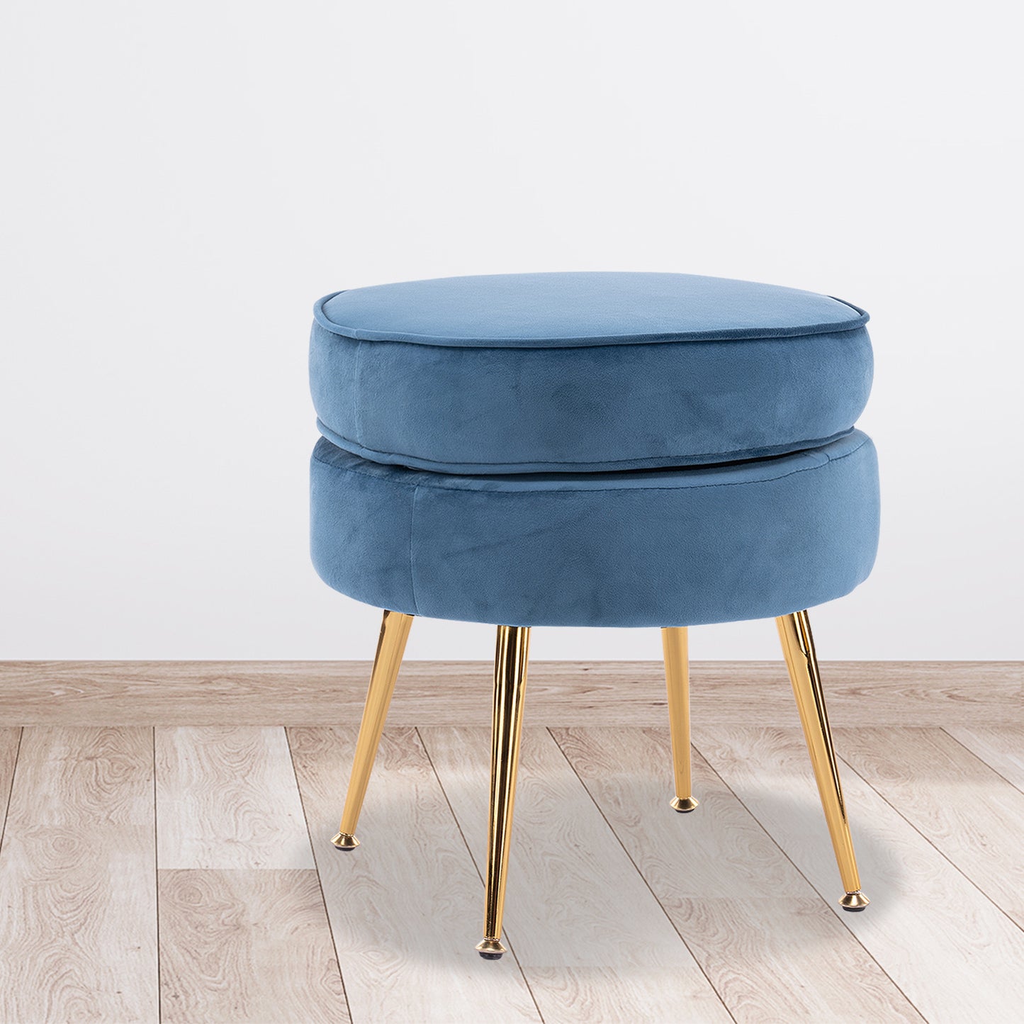 Ottoman Foot Stool Velvet Fabric Metal Leg Round NAVY BLUE V274-FT-VST-1596-NV