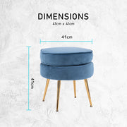 Ottoman Foot Stool Velvet Fabric Metal Leg Round NAVY BLUE V274-FT-VST-1596-NV