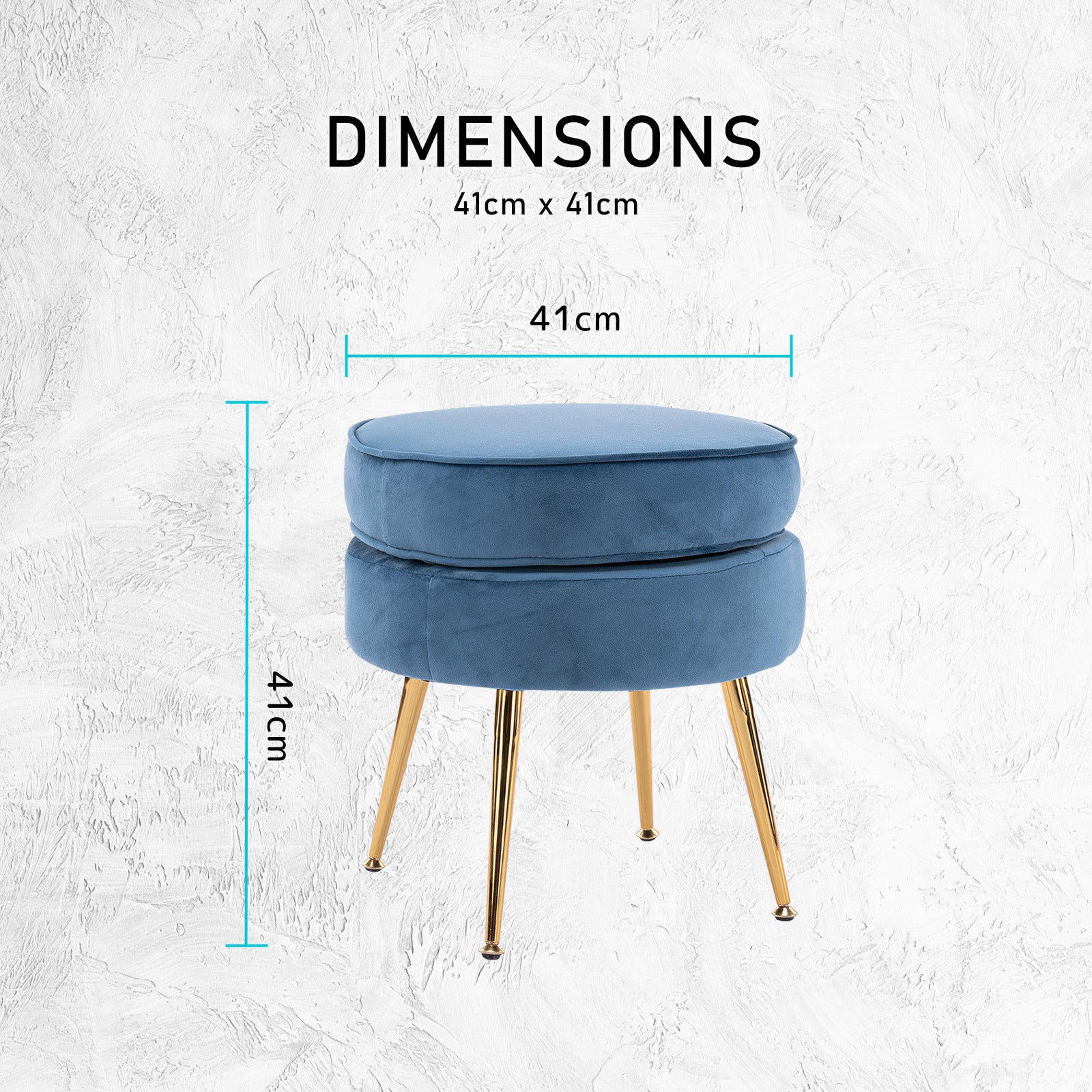 Ottoman Foot Stool Velvet Fabric Metal Leg Round NAVY BLUE V274-FT-VST-1596-NV