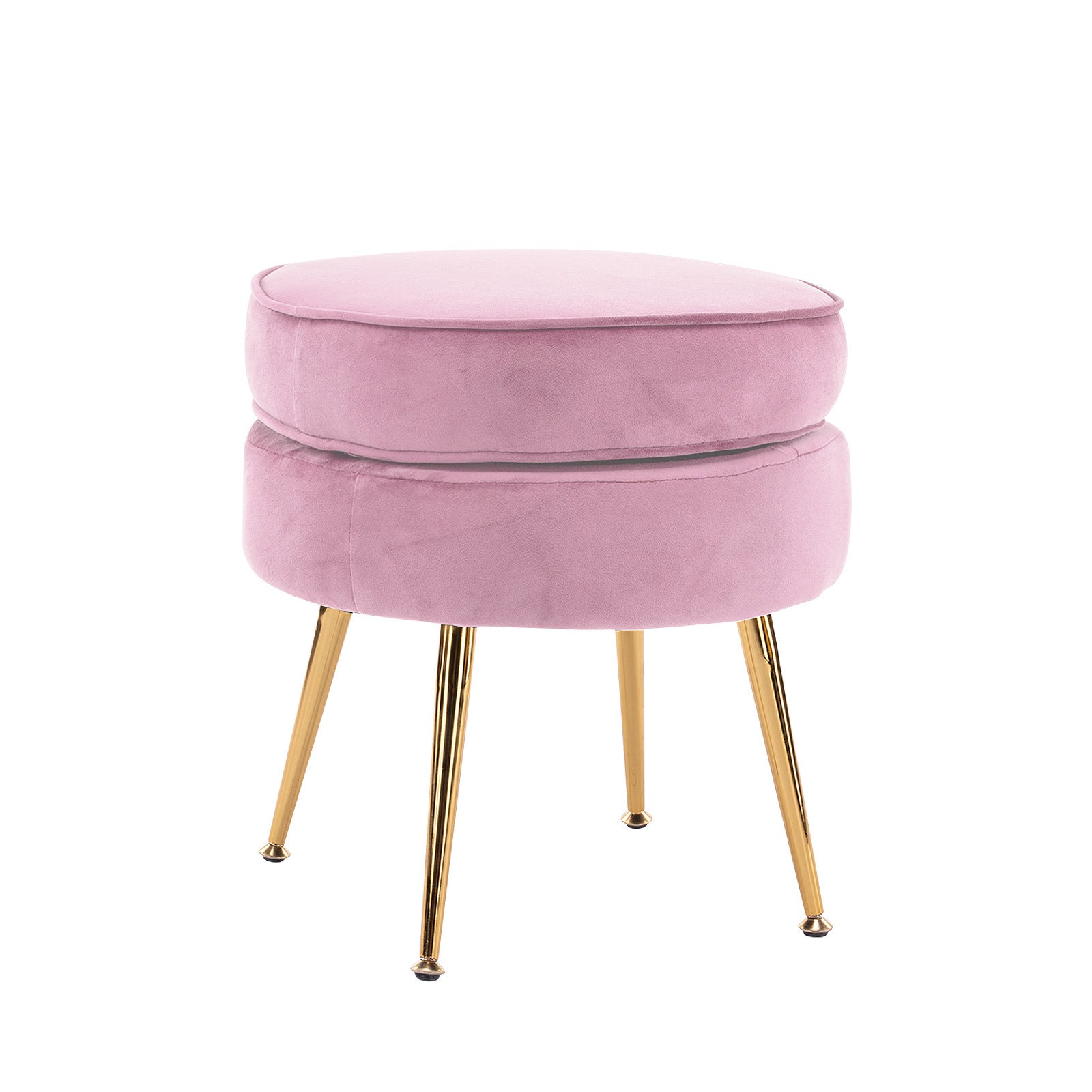 Ottoman Foot Stool Velvet Fabric Metal Leg Round PINK V274-FT-VST-1596-PK