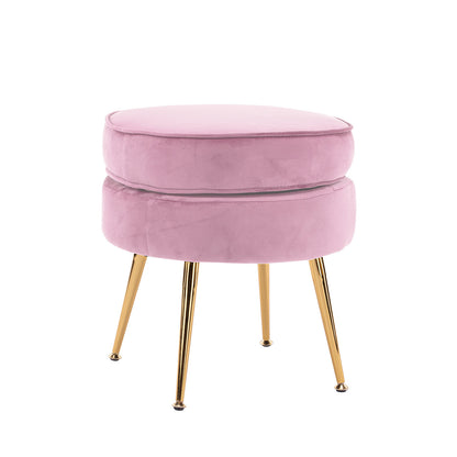 Ottoman Foot Stool Velvet Fabric Metal Leg Round PINK V274-FT-VST-1596-PK